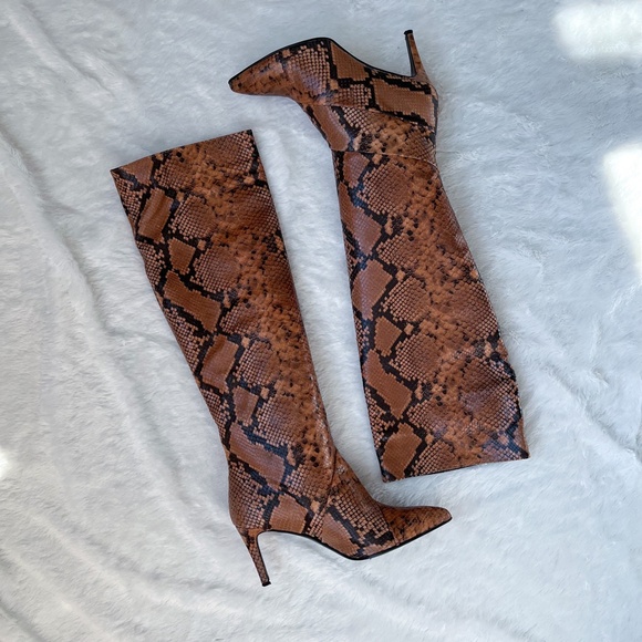 Luca Valentini Made in Italy Brown Camel Reptile OTK Over The Knee Boots 40 - Picture 3 of 17